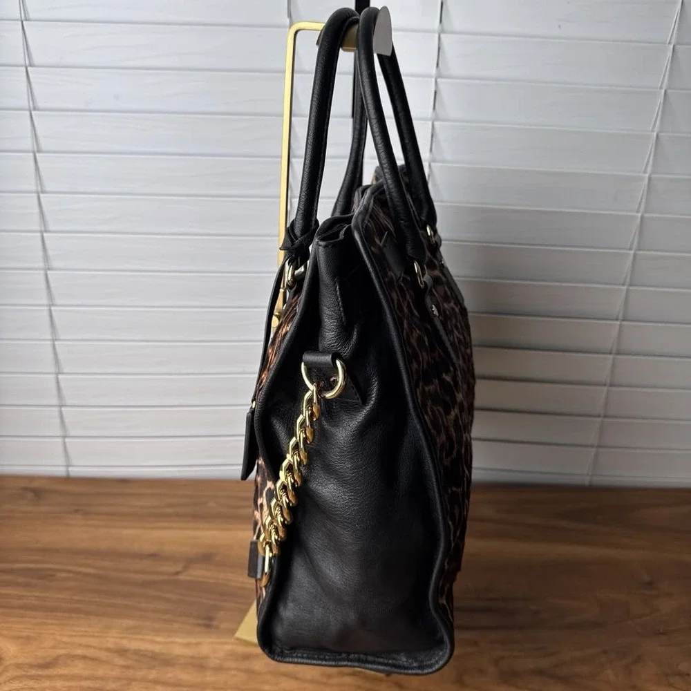 Michael Kors Hamilton Limited Edition Large Leopard Print Hair Calf Tote Black